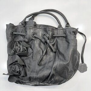 Vince Camuto Black Leather Shoulder Bag Purse with Flowers Leather+Jaquard